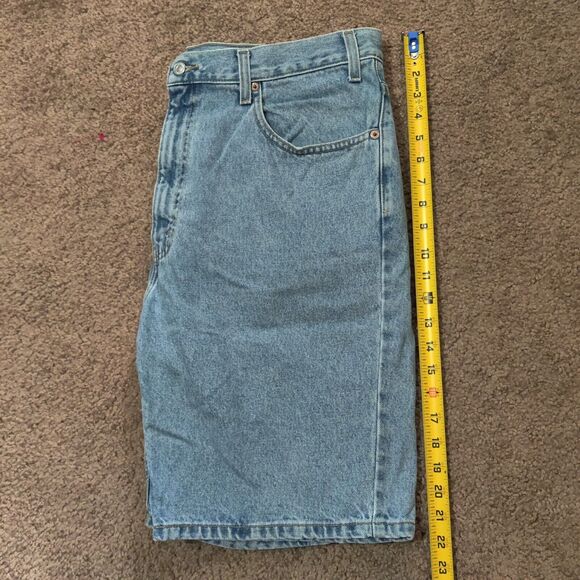 Vintage Levi's 505 Jean Shorts Mens 38 Blue Relaxed Fit Black Bat Wing Y2K Jorts - Picture 8 of 8